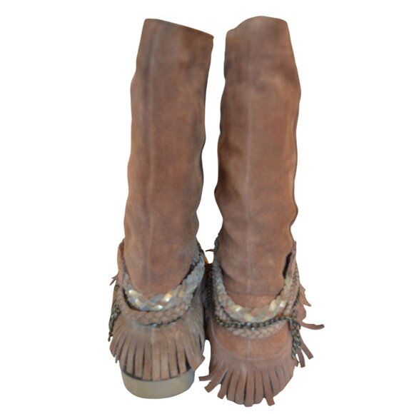 Coolway Brown Suede Boho Western Ankle Boots Women's size 39 8 US Fall Fringe - Picture 4 of 8